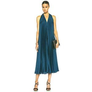 TOME Satin Pleated Halter Dress in Green 4 Womens Tunic Loose Midi